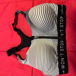 Women's Black and White Striped Sports Bra